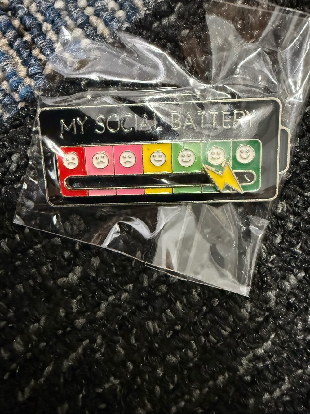 White 'My Social Battery' Enamel Brooch - Multicolor Mood Gauge